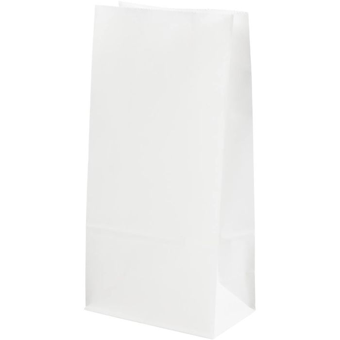 Sac en papier, H: 22.5 cm, dim. 6,5x11 cm, 50 gr, blanc, 10 pièce/ 1 Pq.