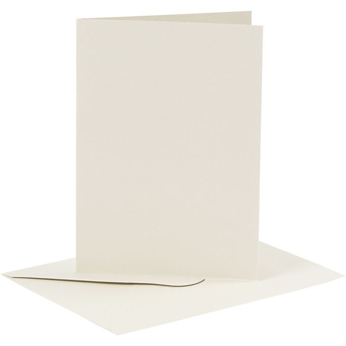 Cartes et enveloppes, dimension carte 10,5x15 cm, dimension enveloppes 11,5x16,5 cm, 110+230 gr, blanc cassé, 6set/ 1 Pq.