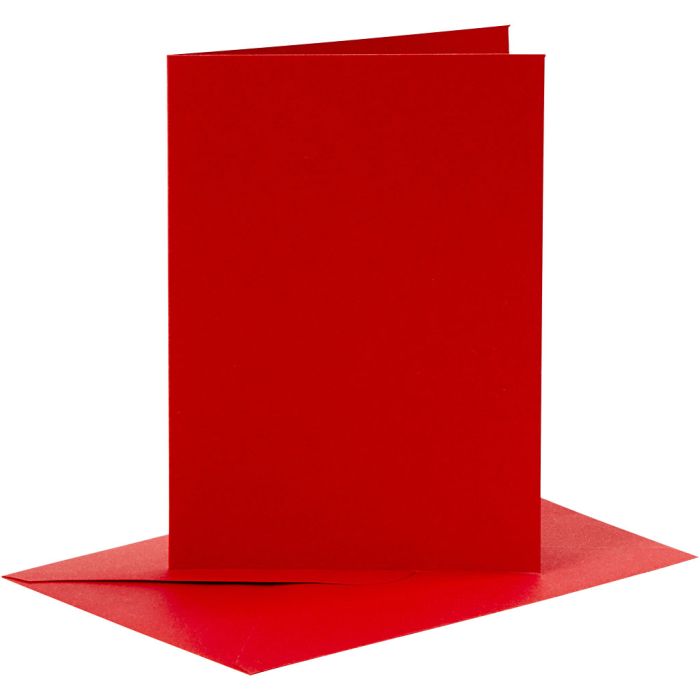 Cartes et enveloppes, dimension carte 10,5x15 cm, dimension enveloppes 11,5x16,5 cm, 110+230 gr, rouge, 6set/ 1 Pq.