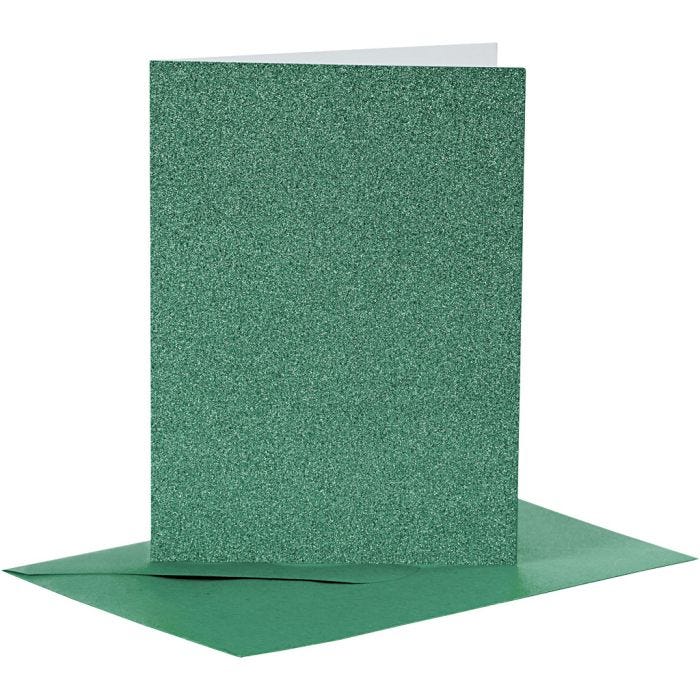 Cartes et enveloppes, dimension carte 10,5x15 cm, dimension enveloppes 11,5x16,5 cm, paillettes, 110+250 gr, vert, 4set/ 1 Pq.