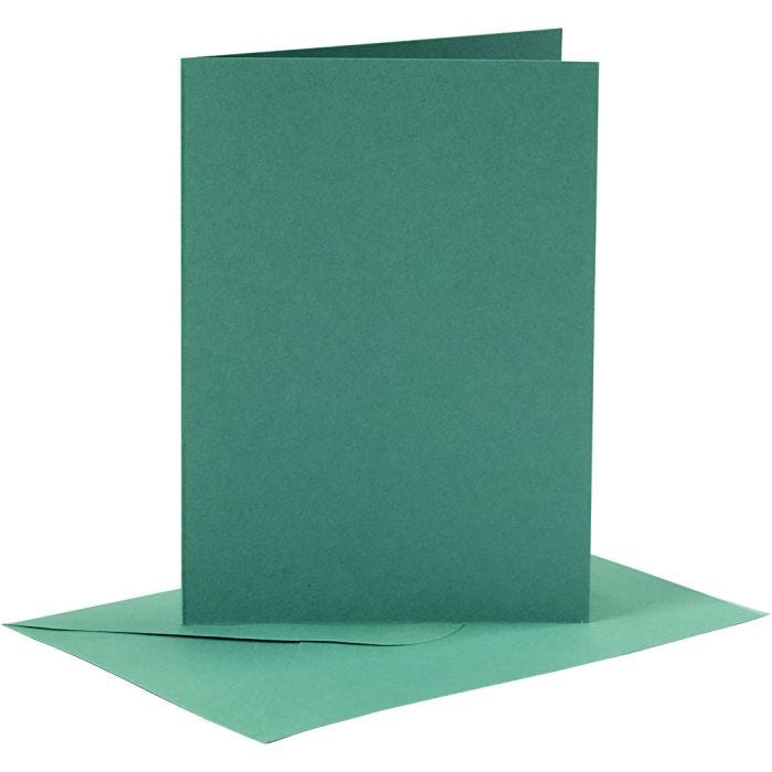 Cartes et enveloppes, dimension carte 10,5x15 cm, dimension enveloppes 11,5x16,5 cm, 110+230 gr, vert foncé, 6set/ 1 Pq.