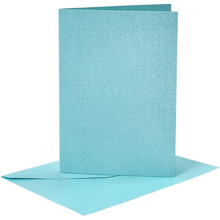 Cartes et enveloppes, dimension carte 10,5x15 cm, dimension enveloppes 11,5x16,5 cm, nacré, 120+210 gr, bleu, 4 set/ 1 Pq.