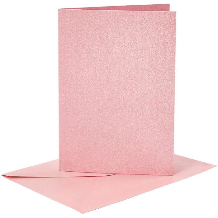 Cartes et enveloppes, dimension carte 10,5x15 cm, dimension enveloppes 11,5x16,5 cm, nacré, 120+210 gr, rose, 4 set/ 1 Pq.
