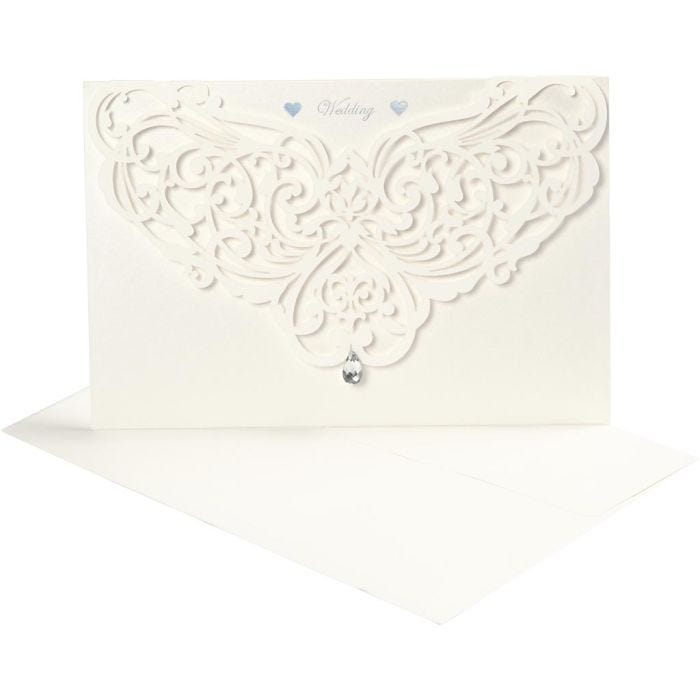 Carte et enveloppe, dimension carte 12x17,7 cm, dimension enveloppes 18,x12,5 cm, 230 gr, blanc cassé, 5 set/ 1 Pq.