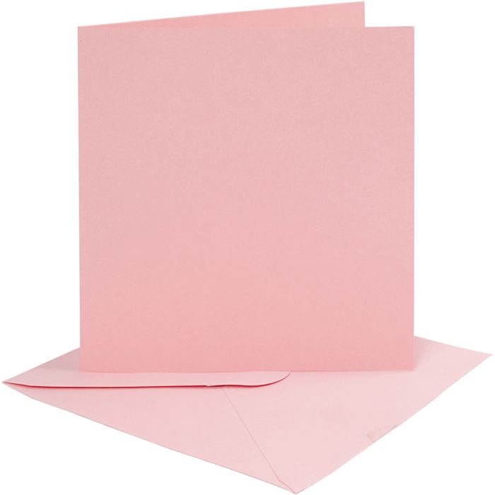 Cartes et enveloppes, dimension carte 15,2x15,2 cm, dimension enveloppes 16x16 cm, 220 gr, rose, 4 set/ 1 Pq.