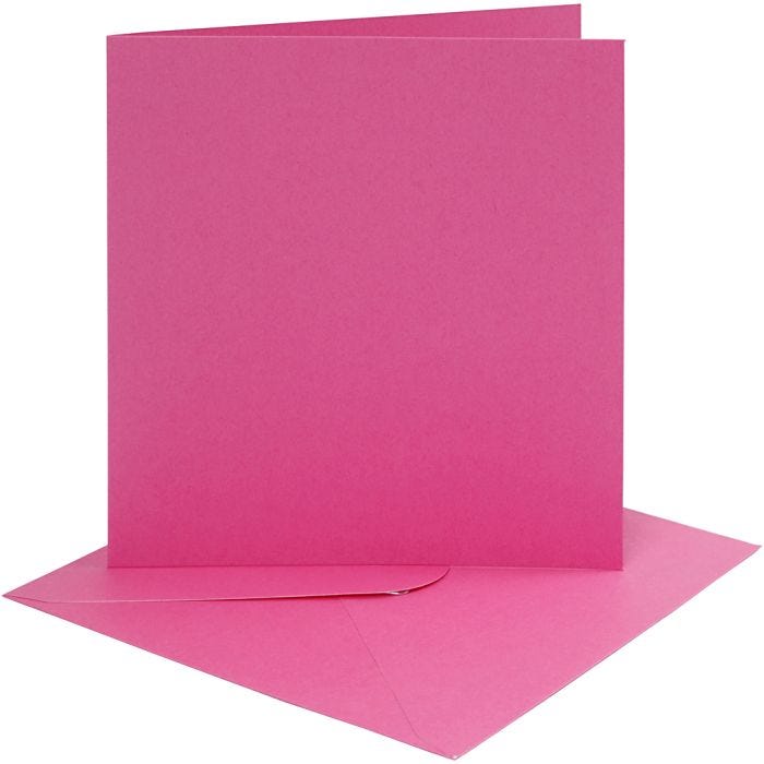 Cartes et enveloppes, dimension carte 15,2x15,2 cm, dimension enveloppes 16x16 cm, 220 gr, rose, 4 set/ 1 Pq.