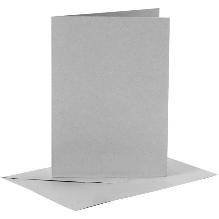 Cartes et enveloppes, dimension carte 10,5x15 cm, dimension enveloppes 11,5x16,5 cm, 120+210 gr, gris, 6 set/ 1 Pq.