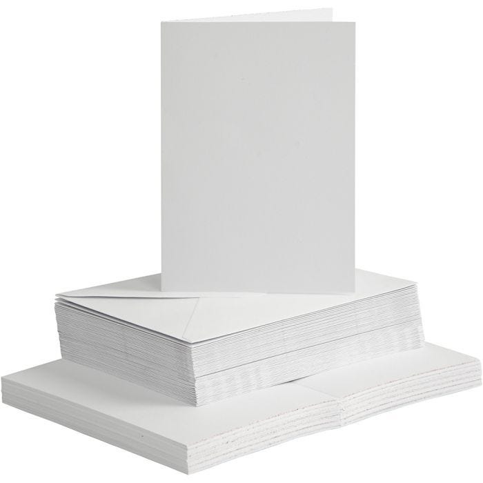 Cartes et enveloppes, dimension carte 10,5x15 cm, dimension enveloppes 11,5x16,5 cm, 120+240 gr, blanc, 50set/ 1 Pq.