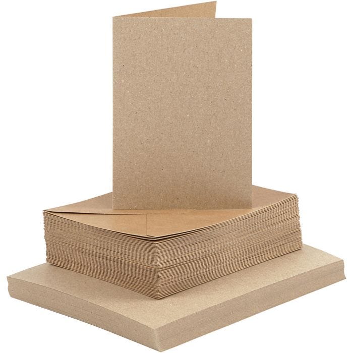 Cartes et enveloppes, dimension carte 10,5x15 cm, dimension enveloppes 11,5x16,5 cm, 120+240 gr, naturel, 50 set/ 1 Pq.