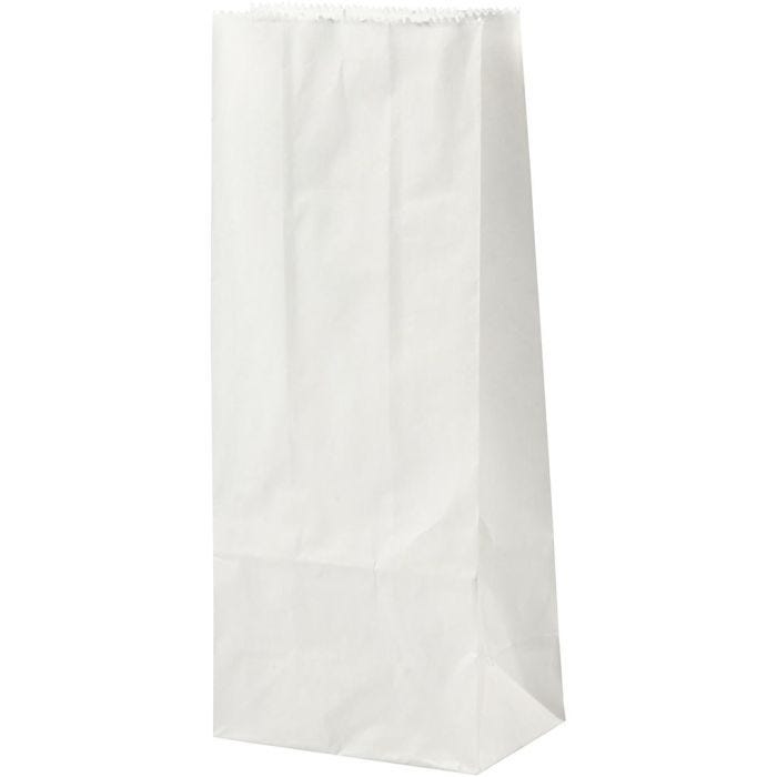 Sac en papier, H: 22 cm, dim. 6,5x9 cm, 46 gr, blanc, 100 pièce/ 1 Pq.