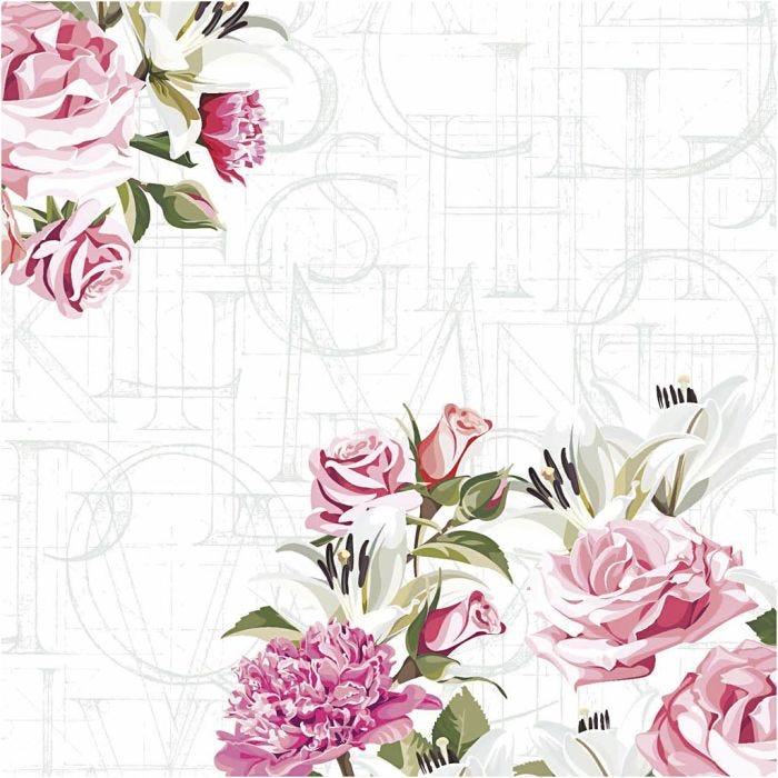 Serviettes de table, roses, dim. 33x33 cm, 20 pièces/ 1 Pq.