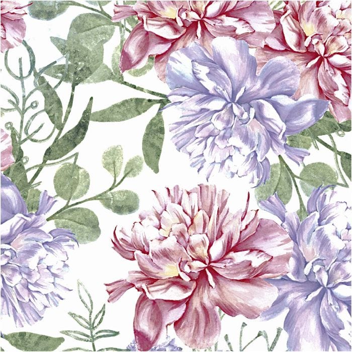 Serviettes de table, pivoines, dim. 33x33 cm, 20 pièces/ 1 Pq.
