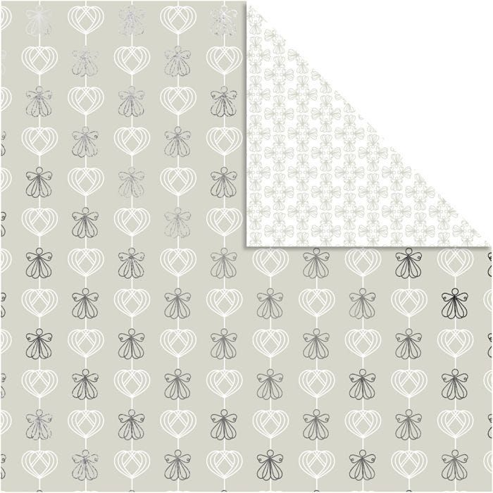 Papier Design, anges et coeurs, feuille 30,5x30,5 cm, 180 gr, argent, 3 flles/ 1 Pq.