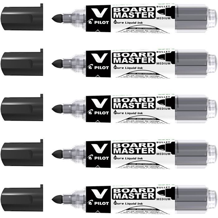 Marqueur pour tableau blanc PILOT à recharger, trait 2,3 mm, noir, 5 pièces/ 1 Pq.