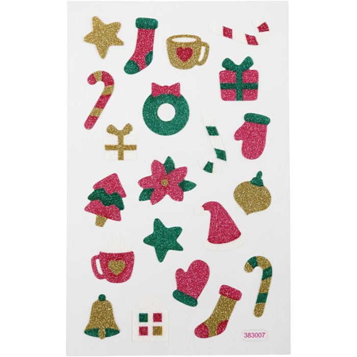 Autocollants à paillettes, Noël, feuille 10x16 cm, 1 flles