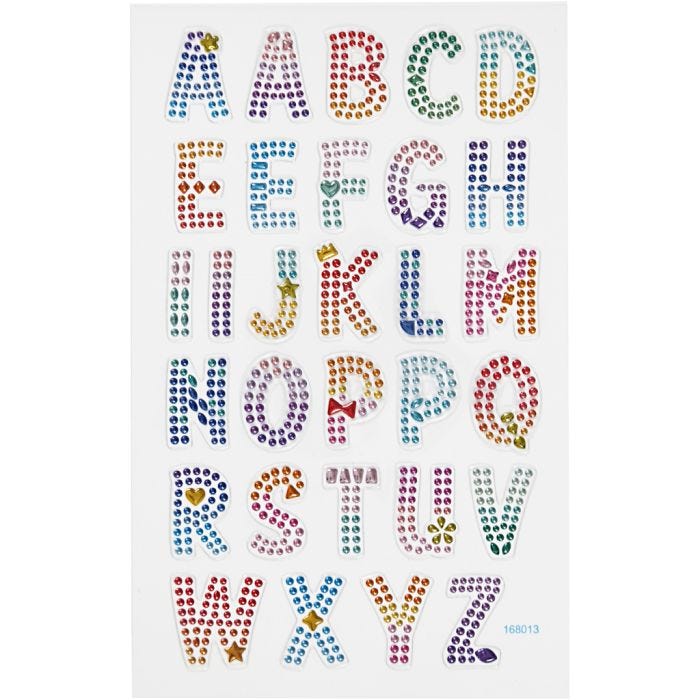 Autocollants diamant, alphabet, feuille 10x16 cm, 1 flles