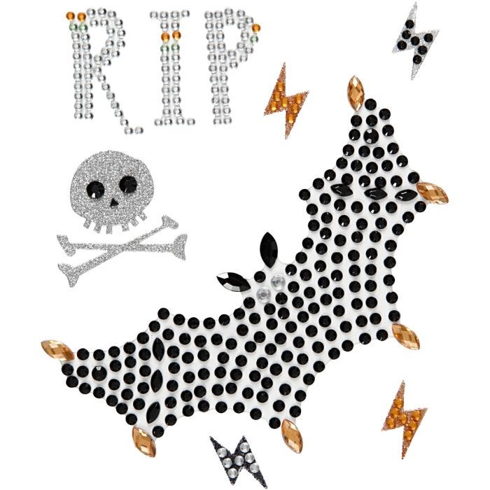 Autocollants pierres de strass, RIP et chauve souris, feuille 14x17 cm, 1 flles