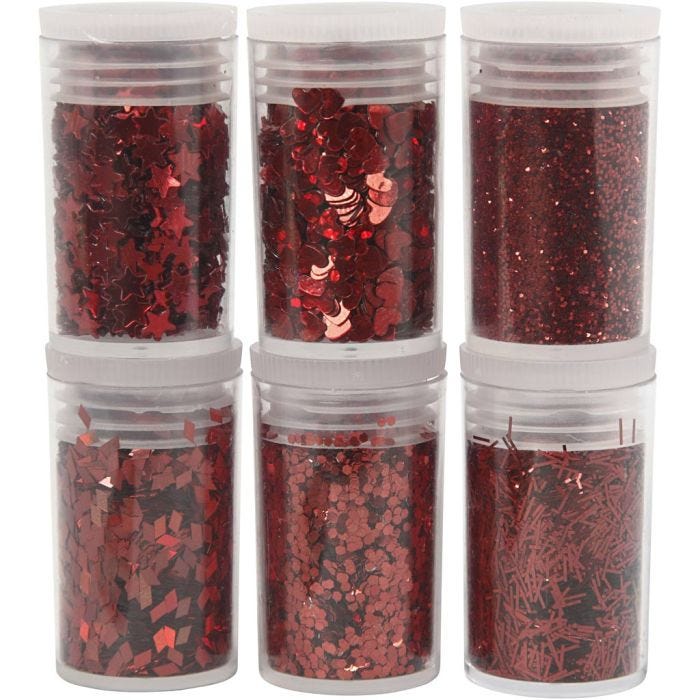 Paillettes &amp; sequins biodégradables, rouge, 6x7 ml/ 1 Pq.