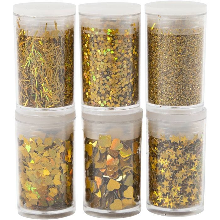 Paillettes &amp; sequins biodégradables, or, 6x7 ml/ 1 Pq.