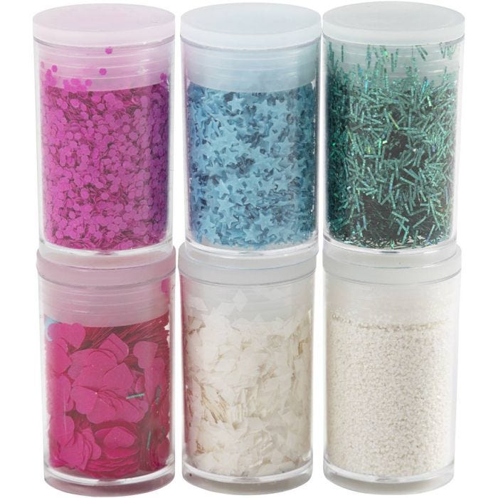 Paillettes &amp; sequins biodégradables, couleurs pastel, 6x7 ml/ 1 Pq.