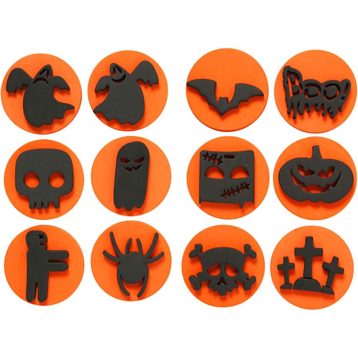 Tampons en mousse, Halloween, d 7,5 cm, ép. 2,5 cm, 6 pièces/ 1 Pq.