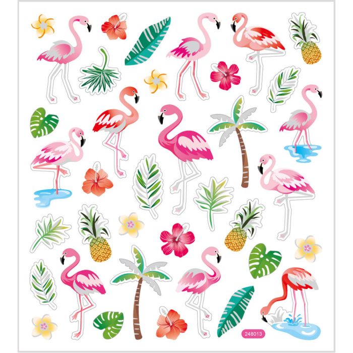 Autocollants, flamants roses, feuille 15x16,5 cm, ca. 37 pièce, 1 flles