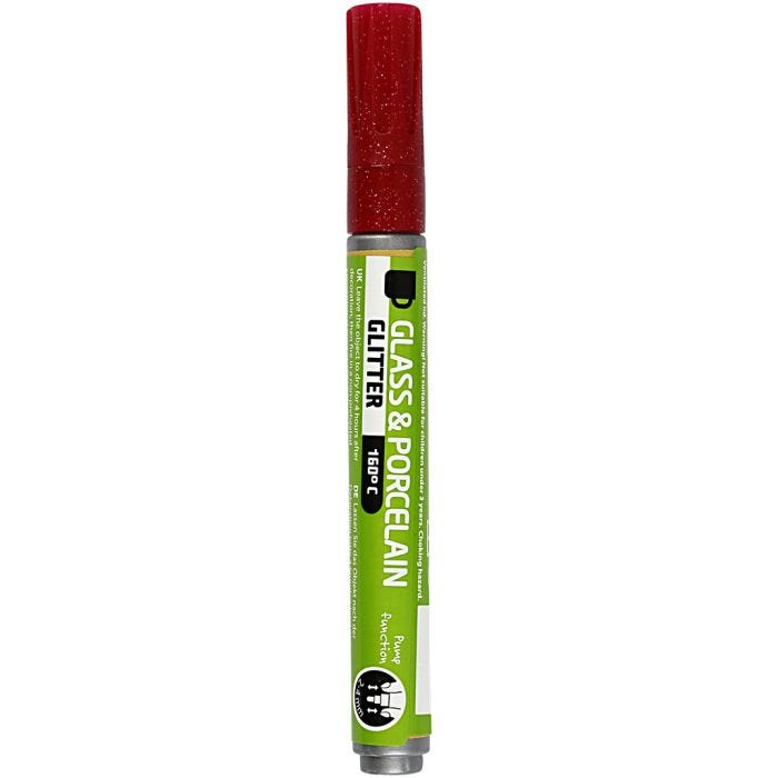 Feutres pour Verre et Porcelaine, paillettes, trait 2-4 mm, semi opaque, rouge foncé, 1 pièce