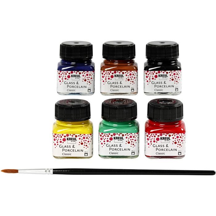Peinture pour Verre et Porcelaine, ass. de couleurs, 6x20 ml/ 1 Pq.