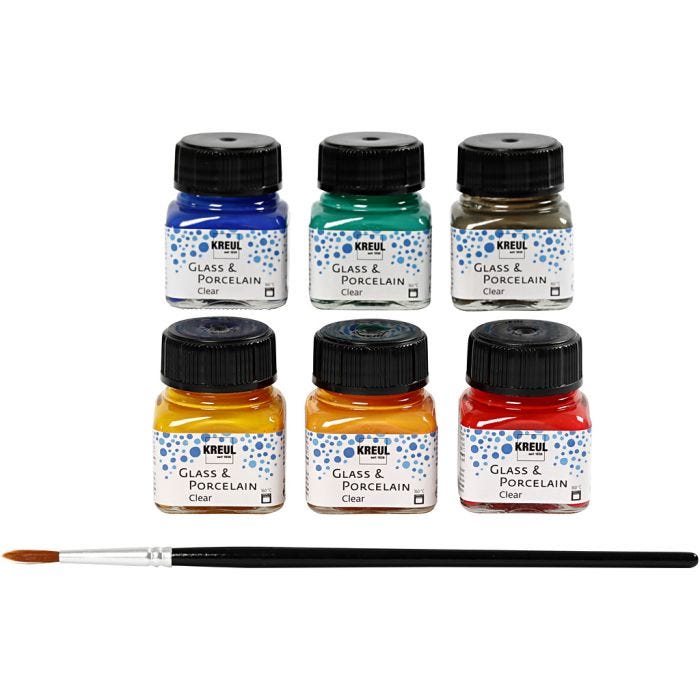 Peinture pour Verre et Porcelaine, ass. de couleurs, 6x20 ml/ 1 Pq.