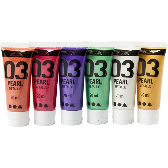 Peinture Acrylique Métallique, Métallisé, couleur extra, 6x20 ml/ 1 Pq.