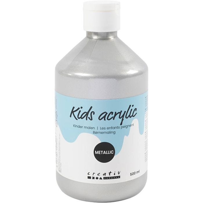 Peinture Acrylique Métallique, Métallisé, argent, 500 ml/ 1 flacon