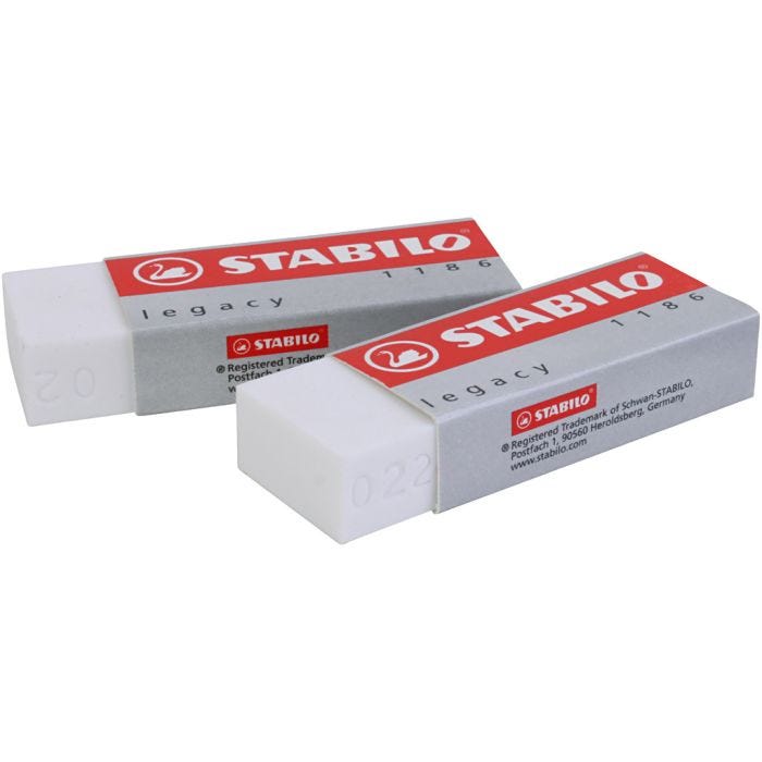Gomme Stabilo, H : 1 cm, L : 6,3 cm, L : 2,3 cm, blanc, 20 pièces/ 1 Pq.