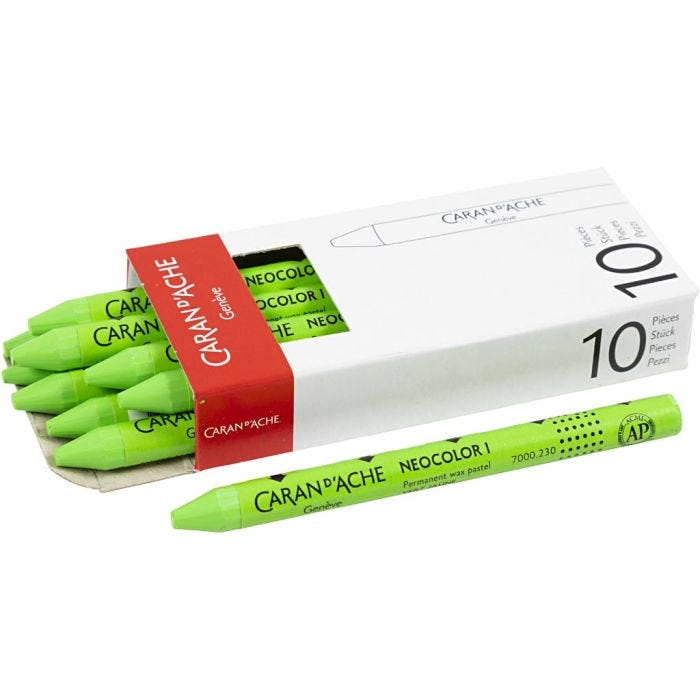 CARAN D’ACHE Caran d'Ache Néocolor 1, L : 10 cm, ép. 8,5 mm, yellow green (230), 10 pièces/ 1 Pq.