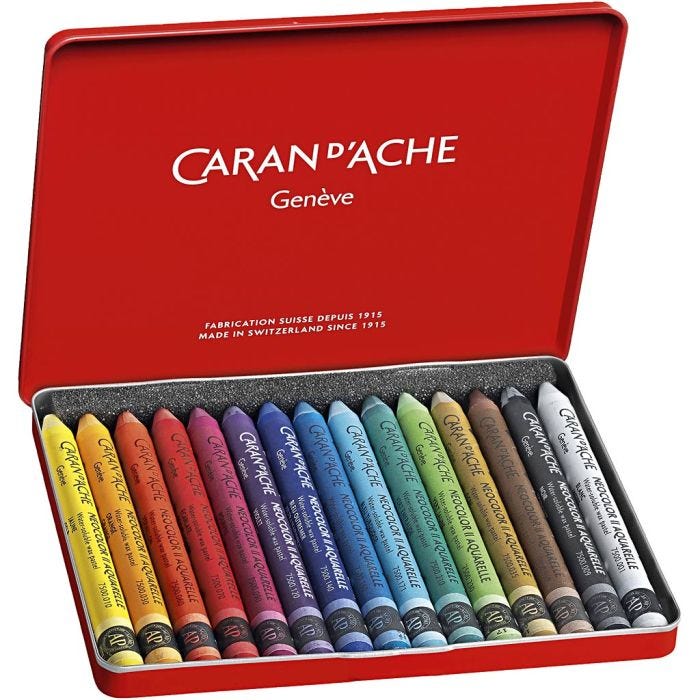 Caran d'Ache Aquarelle Neocolor 2, L : 10 cm, ép. 8,5 mm, ass. de couleurs, 15 pièces/ 1 Pq.