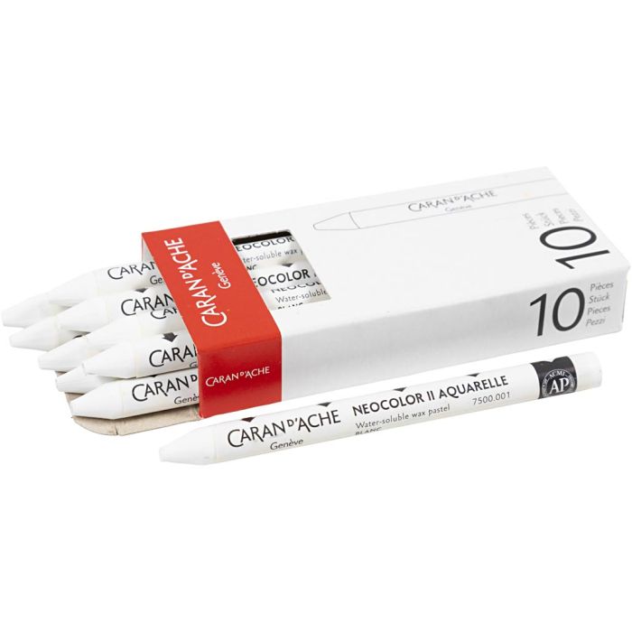 Caran d'Ache Aquarelle Neocolor 2, L : 10 cm, ép. 8,5 mm, white (001), 10 pièces/ 1 Pq.