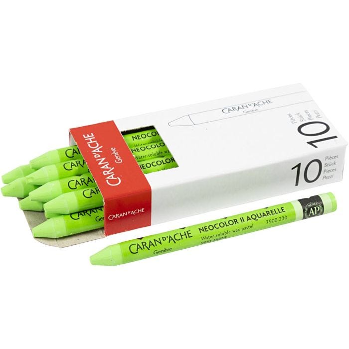 Caran d'Ache Aquarelle Neocolor 2, L : 10 cm, ép. 8,5 mm, yellow green (230), 10 pièces/ 1 Pq.