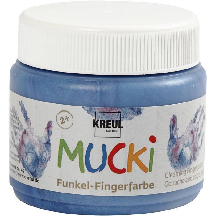 MUCKI Peinture au doigt, bleu métallique, 150 ml/ 1 boîte