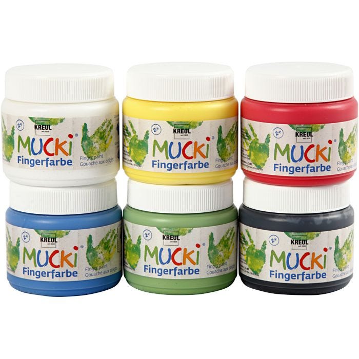 MUCKI Peinture au doigt, ass. de couleurs, 6x150 ml/ 1 Pq.