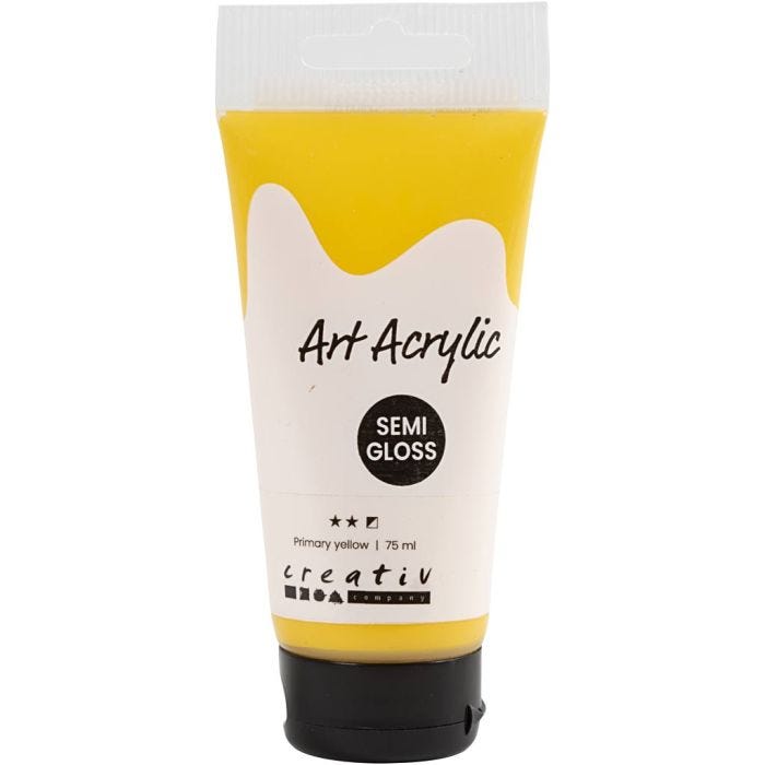 Peinture Acrylique, semi-brillant, semi opaque, jaune primaire, 75 ml/ 1 flacon