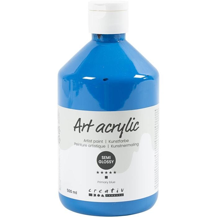 Peinture Acrylique, semi-brillant, transparent, bleu primaire, 500 ml/ 1 flacon