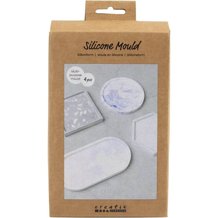 Moule en silicone, Carré, rond, hexagonal et ovale, H : 1-1,5 cm, d 9-11,2 cm, 4 pièces/ 1 Pq.
