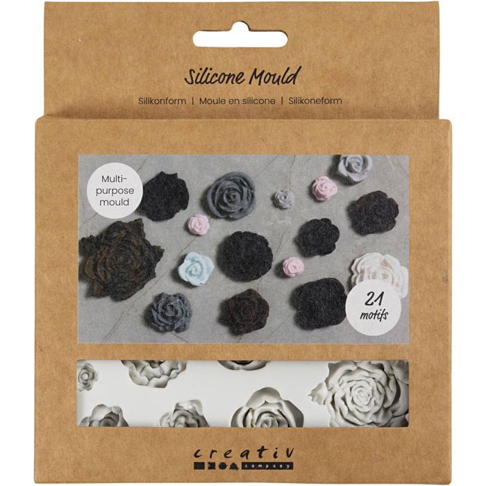 Moule en silicone, Roses, H : 0,5-1 cm, L : 0,8-4 cm, 1 pièce