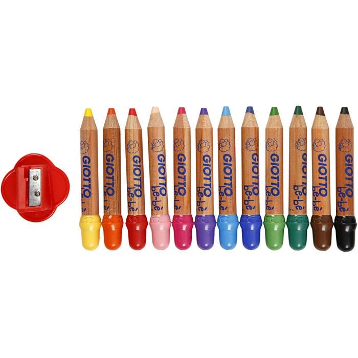 Crayons de Couleur, L : 10,5 cm, ép. 13 mm, mine 6 mm, ass. de couleurs, 12 pièces/ 1 Pq.