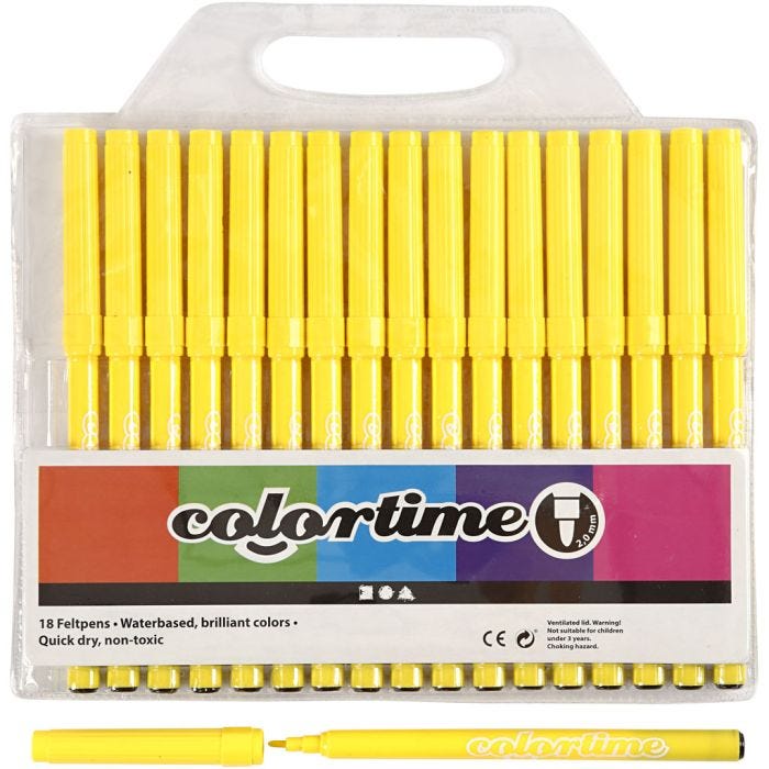Feutres Colortime, trait 2 mm, jaune citron, 18 pièces/ 1 Pq.