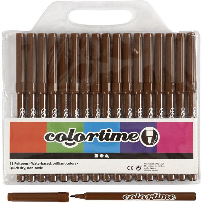 Feutres Colortime, trait 2 mm, brun, 18 pièces/ 1 Pq.