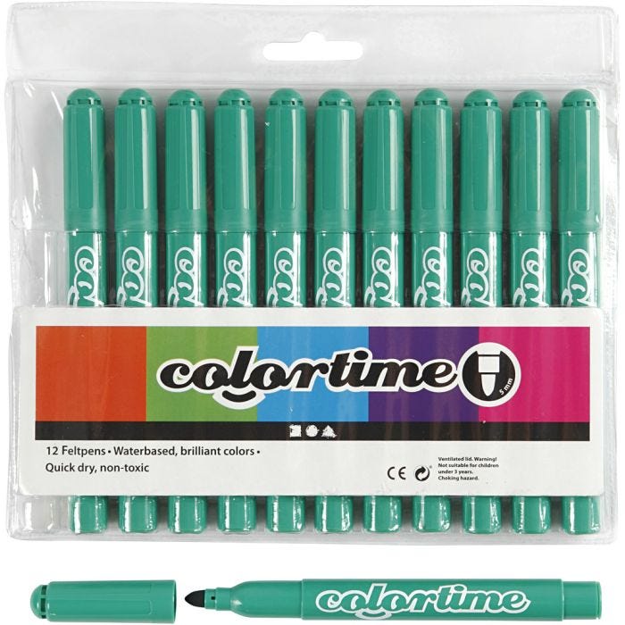 Feutres Colortime, trait 5 mm, vert vif, 12 pièces/ 1 Pq.