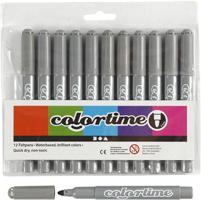 Feutres Colortime, trait 5 mm, gris, 12 pièces/ 1 Pq.