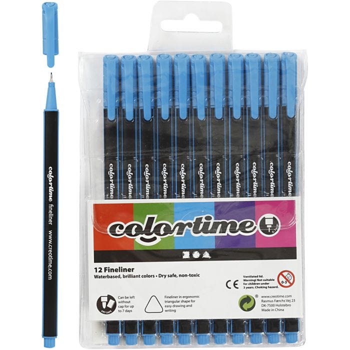 Feutres Fineliner Colortime, trait 0,6-0,7 mm, bleu clair, 12 pièces/ 1 Pq.