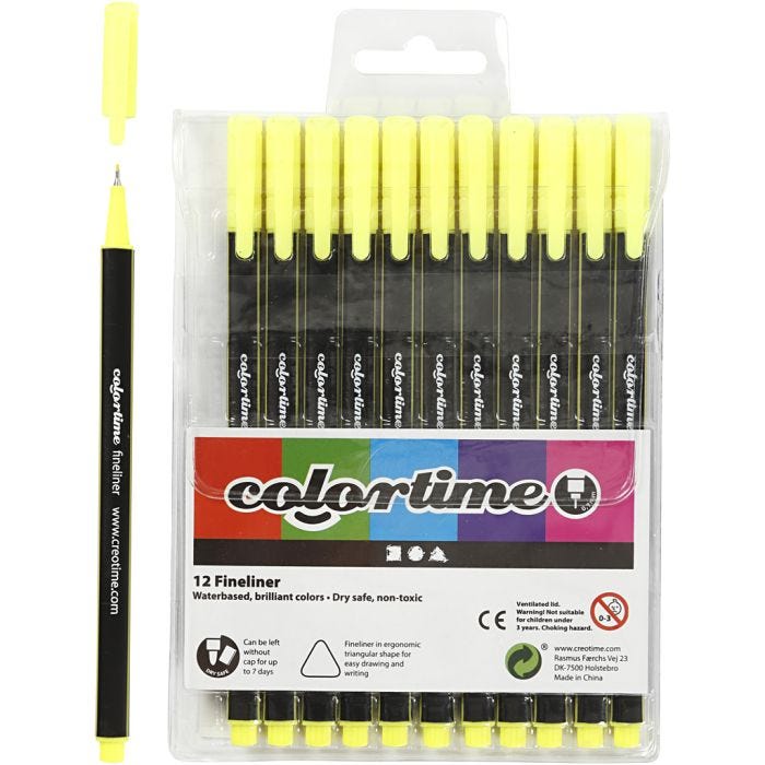 Feutres Fineliner Colortime, trait 0,6-0,7 mm, jaune, 12 pièces/ 1 Pq.