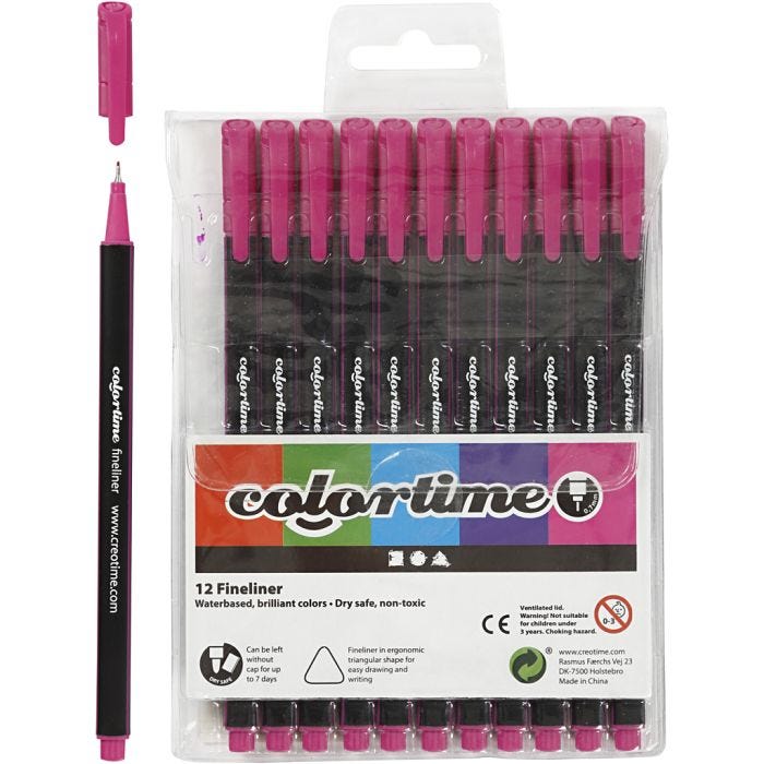 Feutres Fineliner Colortime, trait 0,6-0,7 mm, cyclamen, 12 pièces/ 1 Pq.